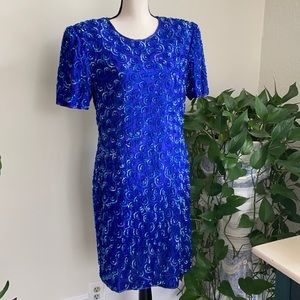 Night Vogue 100% Silk Sequin Vintage Dress Large